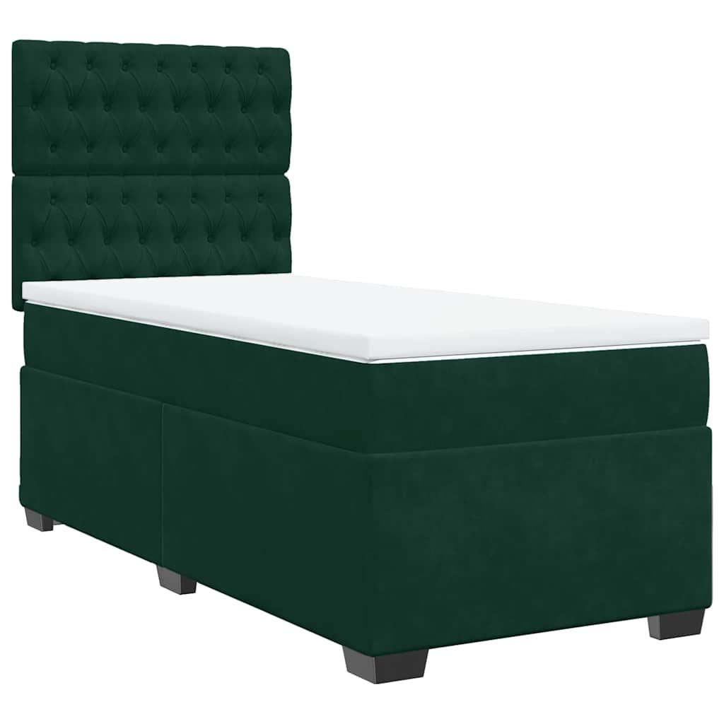 Cama com molas/colchão 90x200 cm veludo verde-escuro