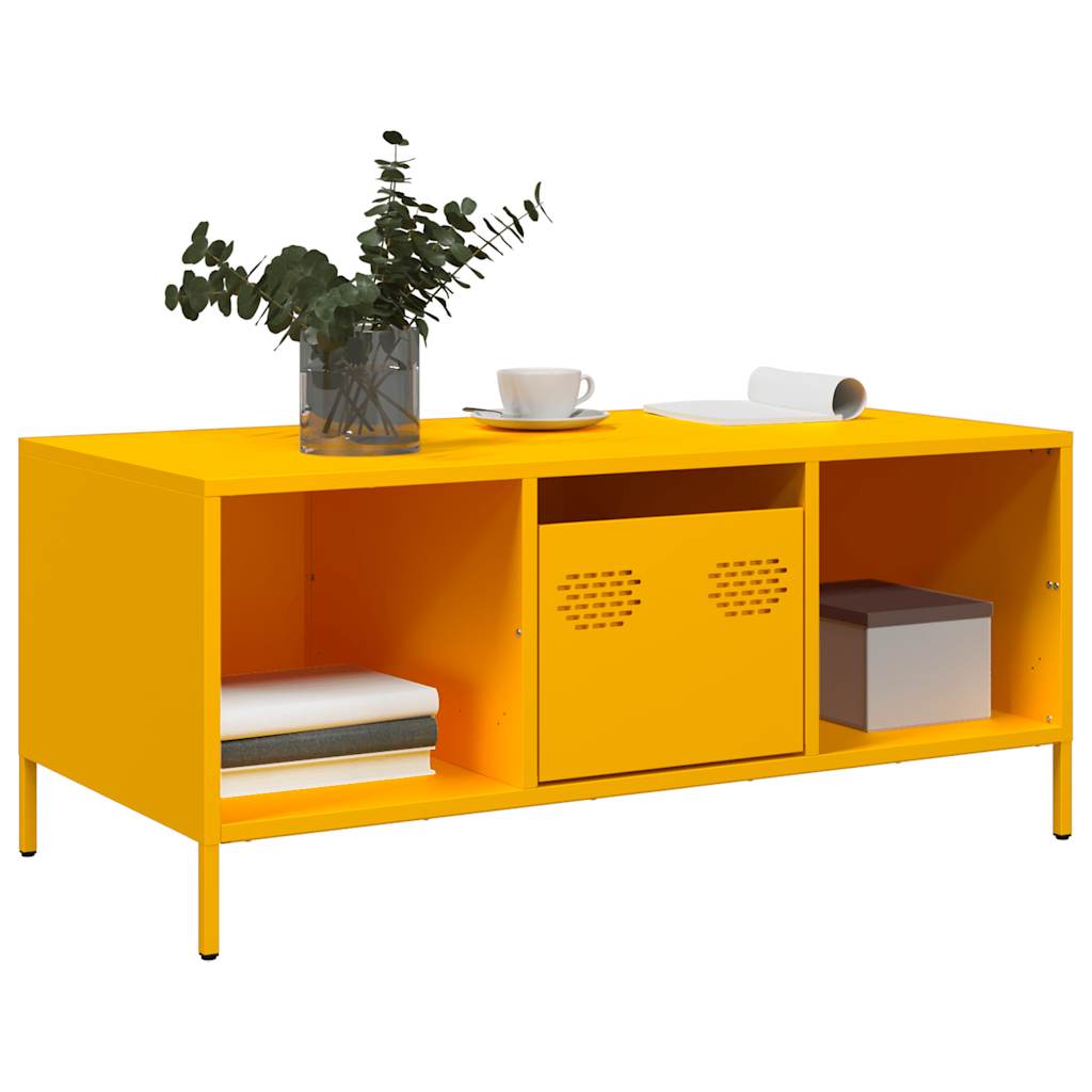 Mesa centro 101,5x50x43,5 cm aço laminado frio amarelo mostarda