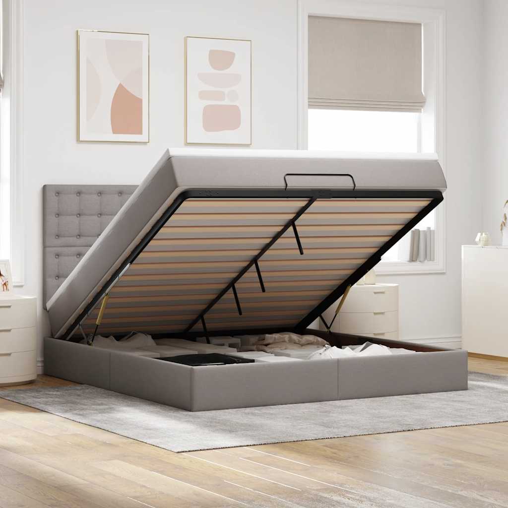 Moldura de cama otomana com tecido taupe 180x200cm