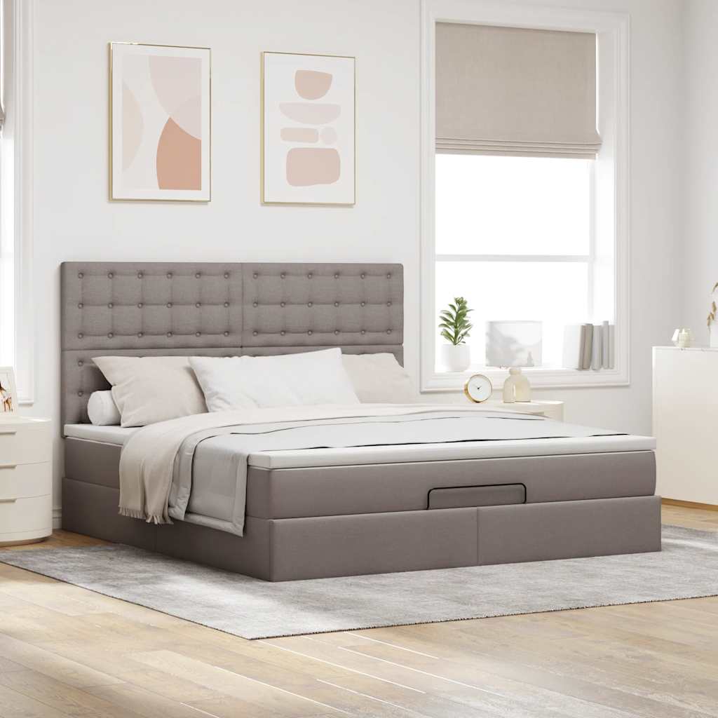 Moldura de cama otomana com tecido taupe 180x200cm