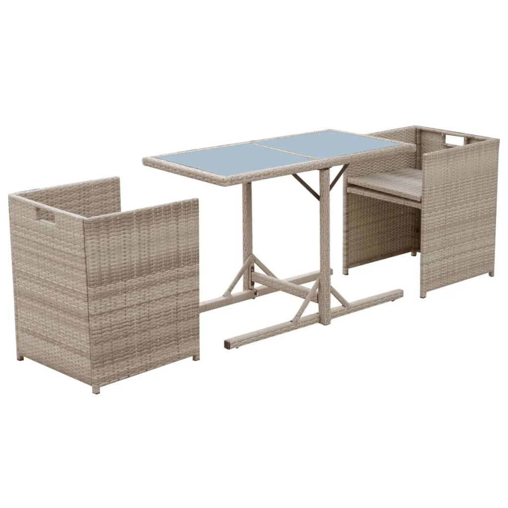 3 Pcs conjunto bistrô com almofadões vime PE bege