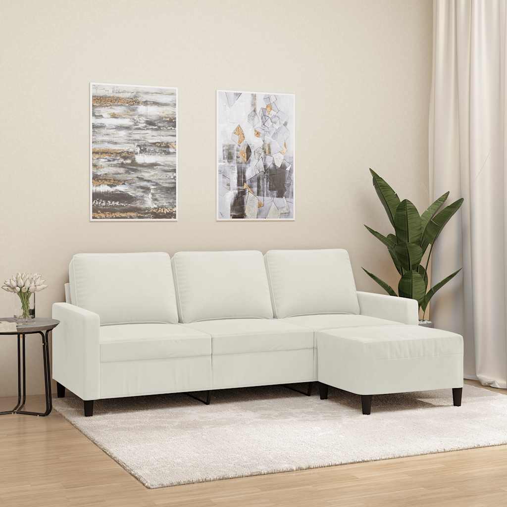 Sofá de 3 lugares com apoio de pés 180 cm veludo cor creme