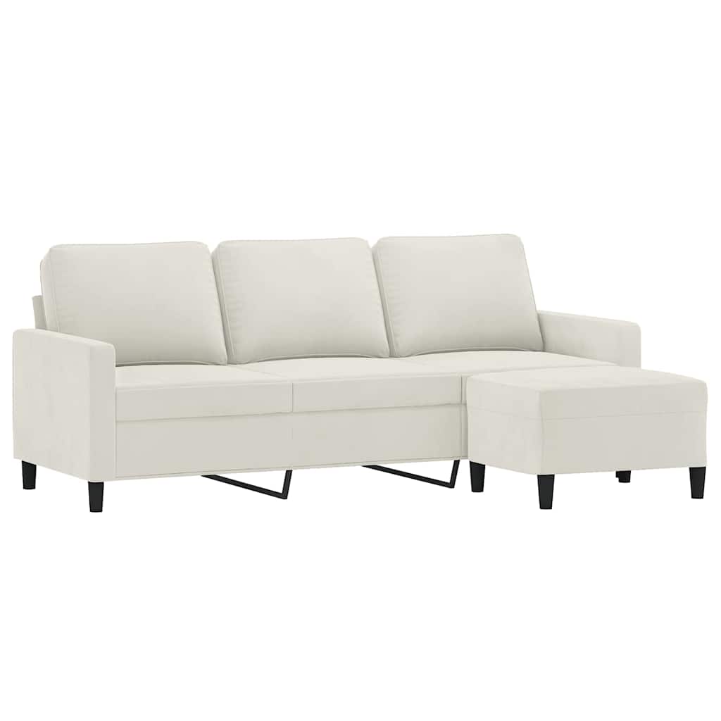 Sofá de 3 lugares com apoio de pés 180 cm veludo cor creme