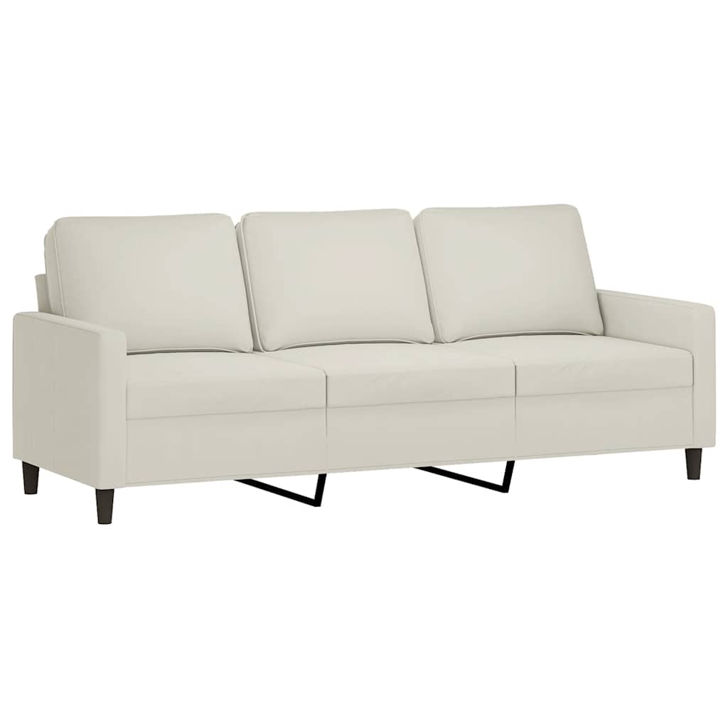 Sofá de 3 lugares com apoio de pés 180 cm veludo cor creme