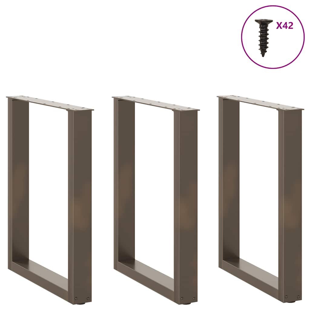 Pés para mesa de jantar em formato de u, 3 peças, aço natural, 70x(72-73) cm, aço
