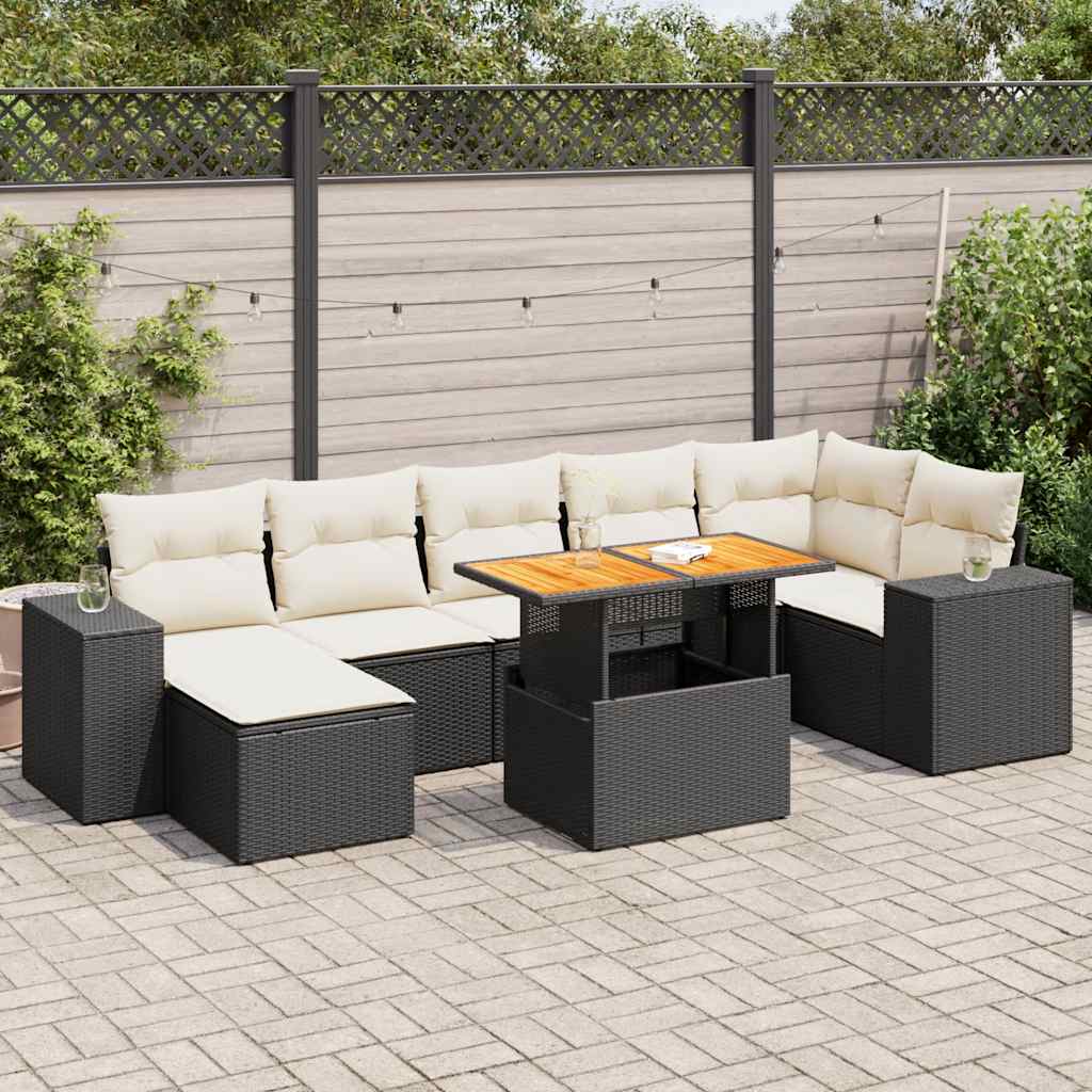 8 Pcs conjunto sofás de jardim com almofadões vime PE preto
