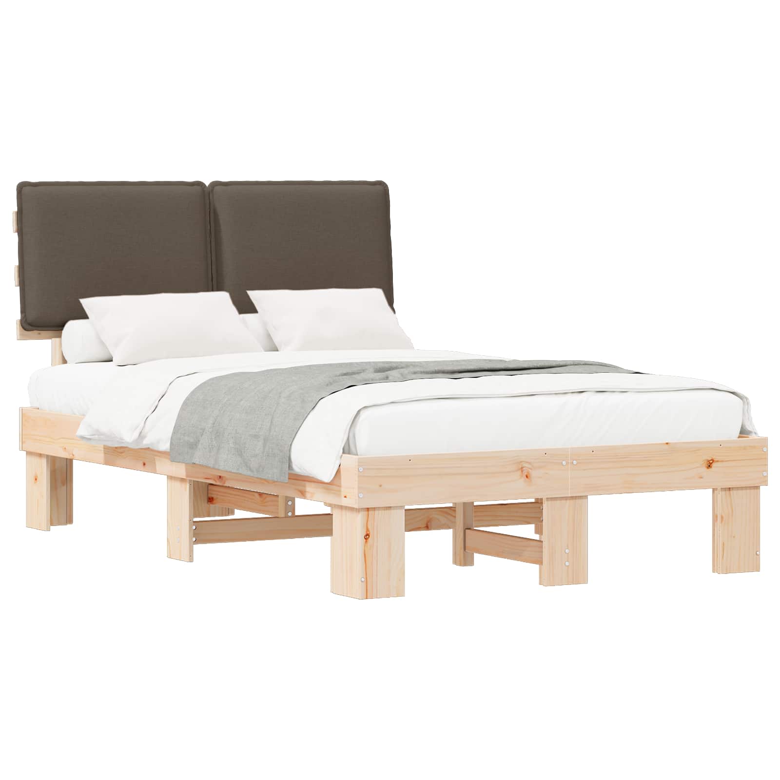 Estrutura de cama com cabeceira estofada cinzento-acastanhado