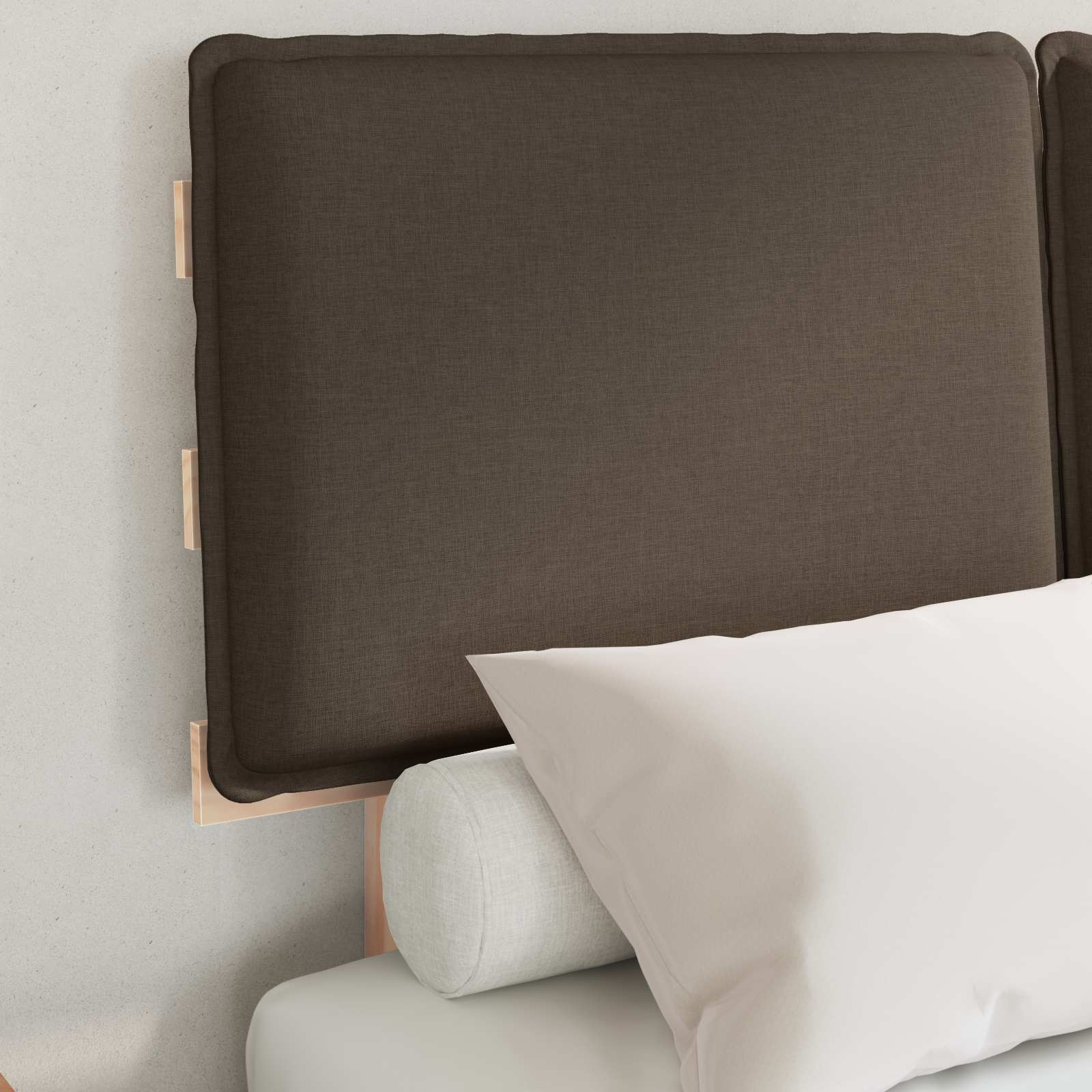 Estrutura de cama com cabeceira estofada cinzento-acastanhado