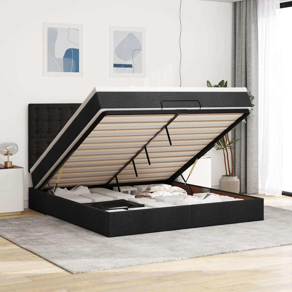 Estrutura de cama otomana com colchão 180x200 cm tecido preto