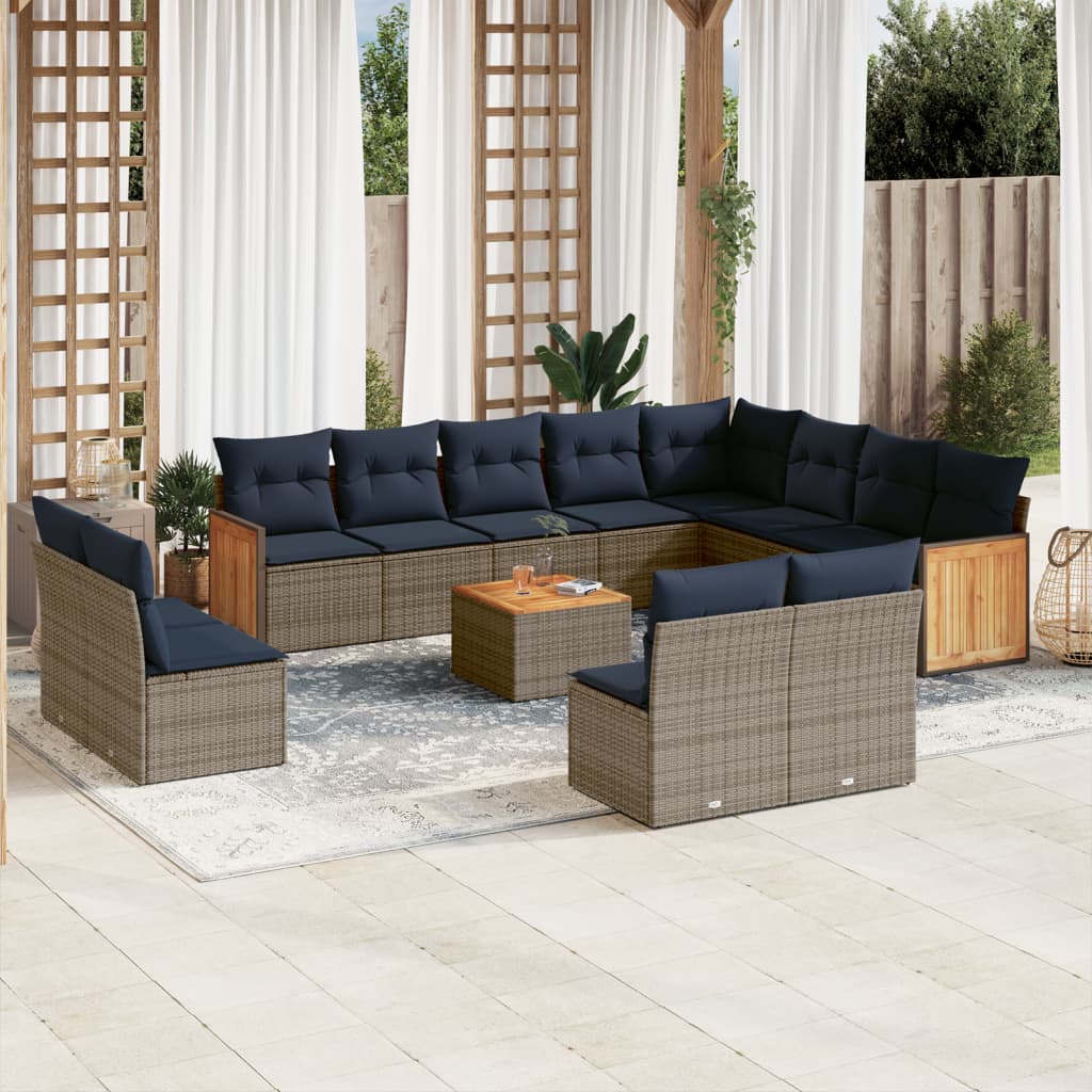 Conjunto de sofá de jardim com 13 peças e almofadas em rattan sintético cinza