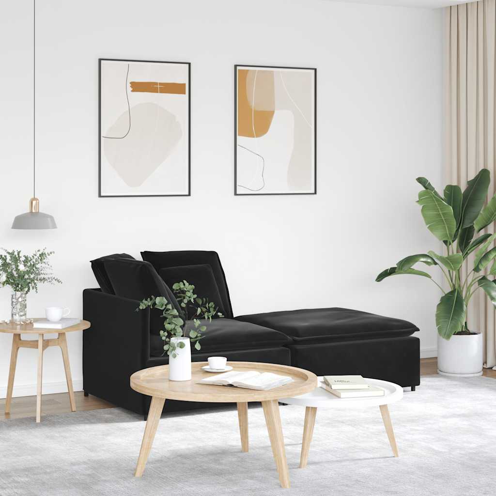 Sofá modular com pufes e almofadas veludo preto