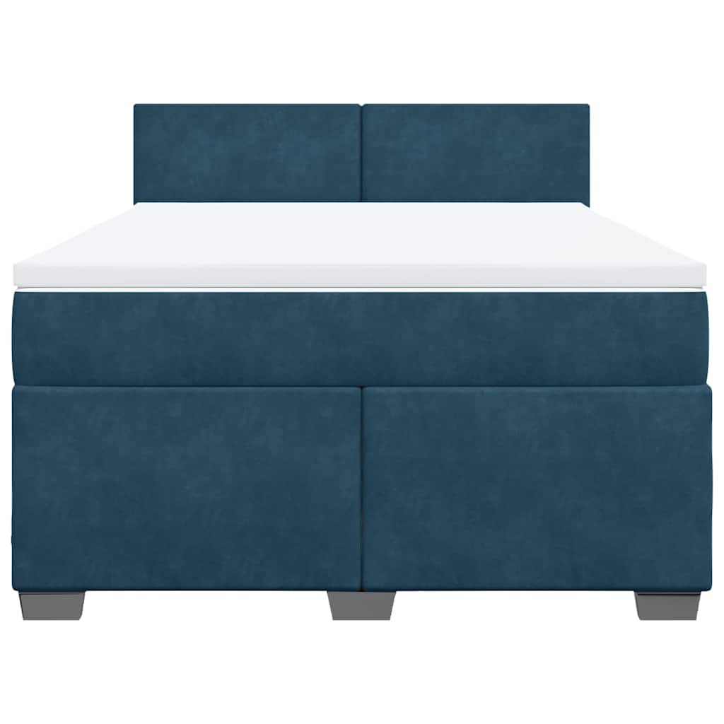 Cama com molas/colchão 140x190 cm veludo azul-escuro