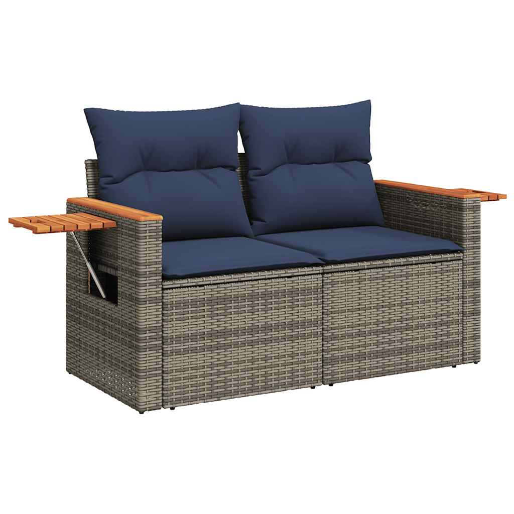 6 Pcs conjunto sofás p/ jardim c/ almofadões vime PE cinzento