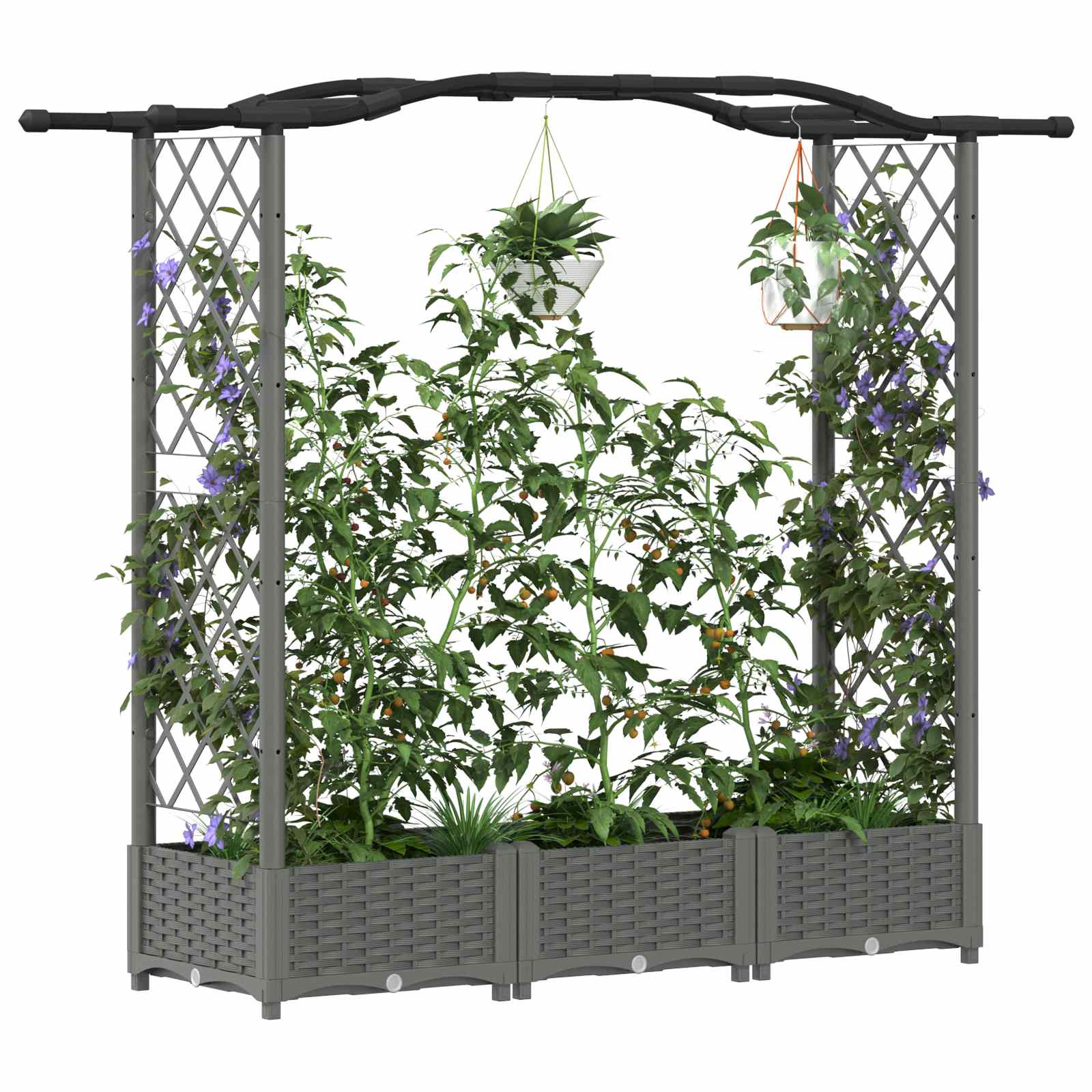 Cama elevada com treliça e telhado cinzento-claro PP