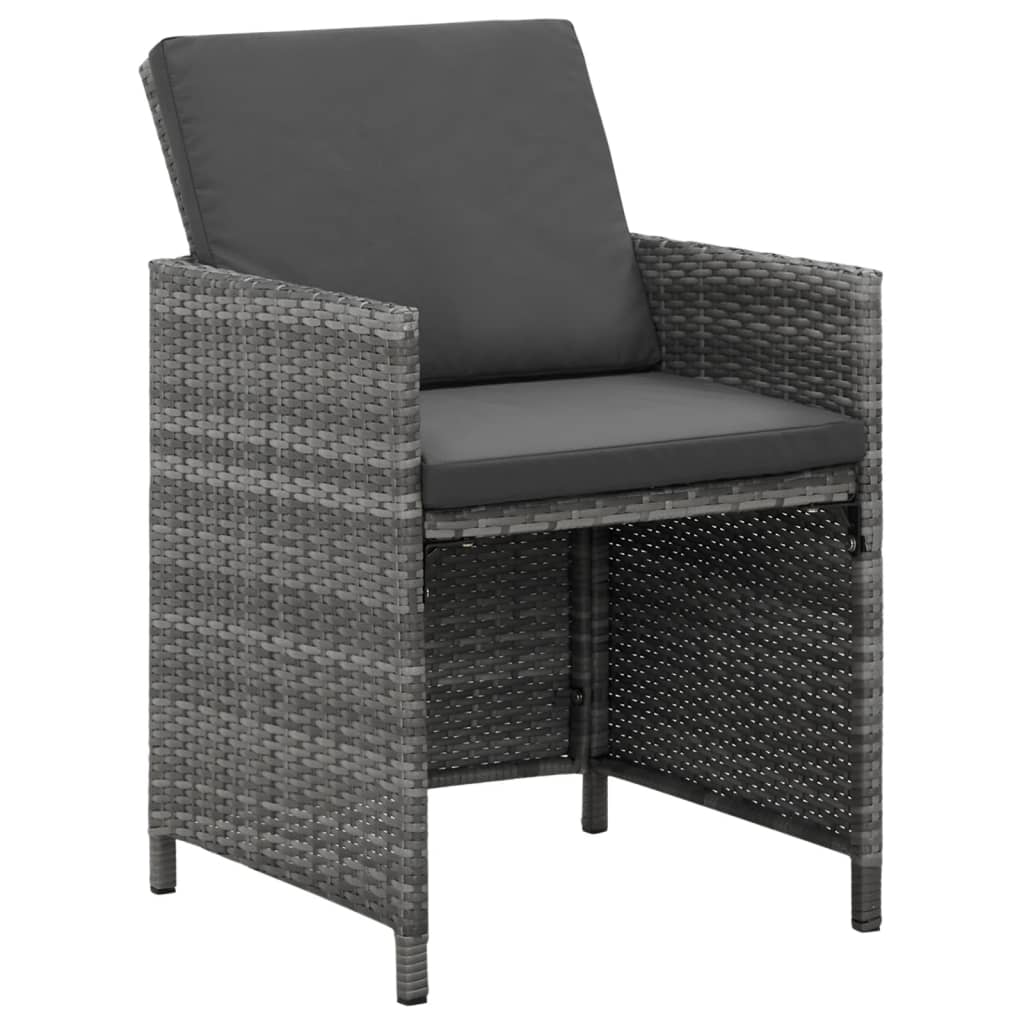 5 Pcs conjunto jantar p/ jardim c/ almofadões vime PE cinzento