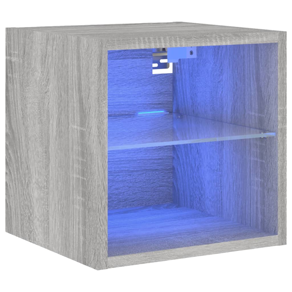 Móvel de parede p/ TV c/ luzes LED 30x28,5x30cm cinzento sonoma