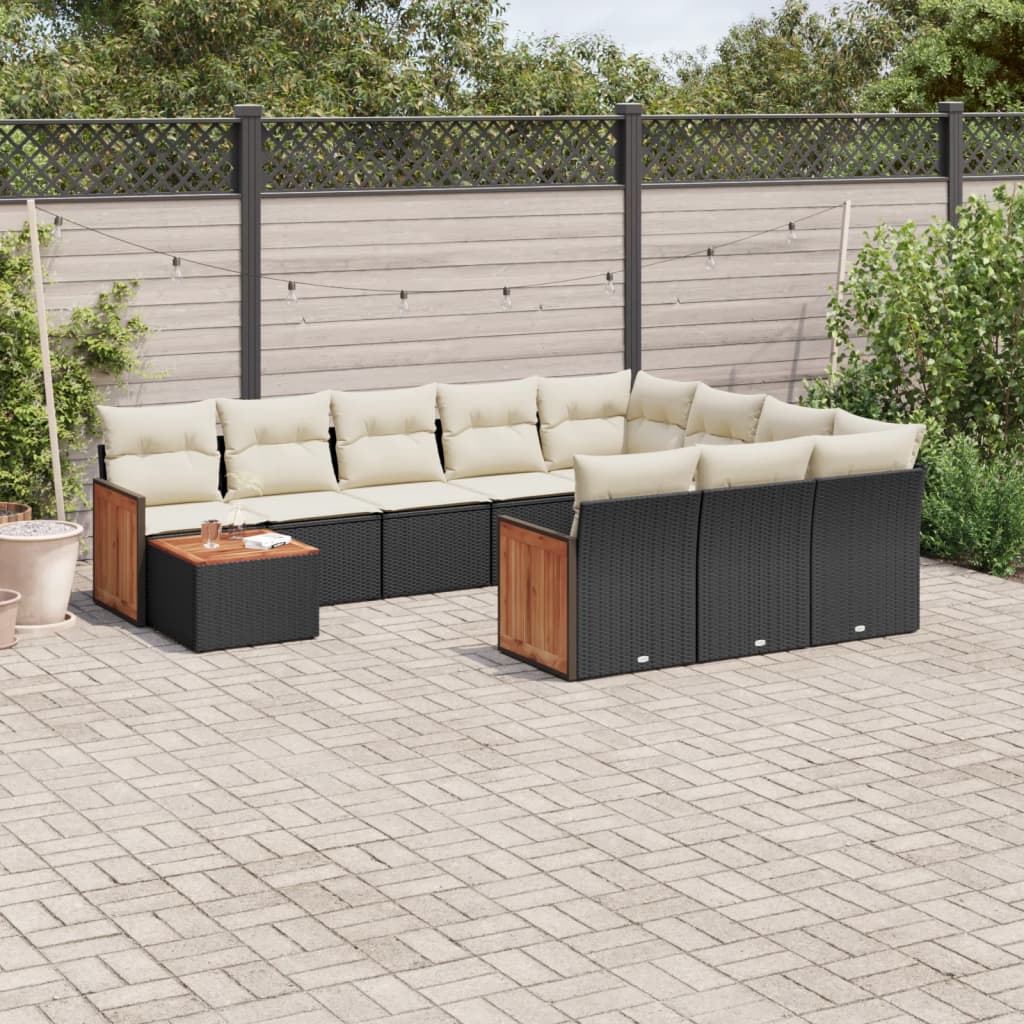 11 Pcs conjunto sofás de jardim c/ almofadões vime PE preto