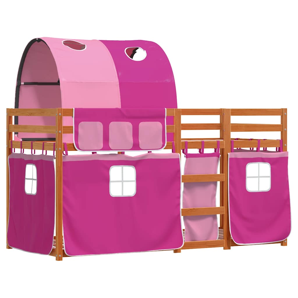 Beliche com cortinas 90x190 cm madeira de pinho maciça rosa