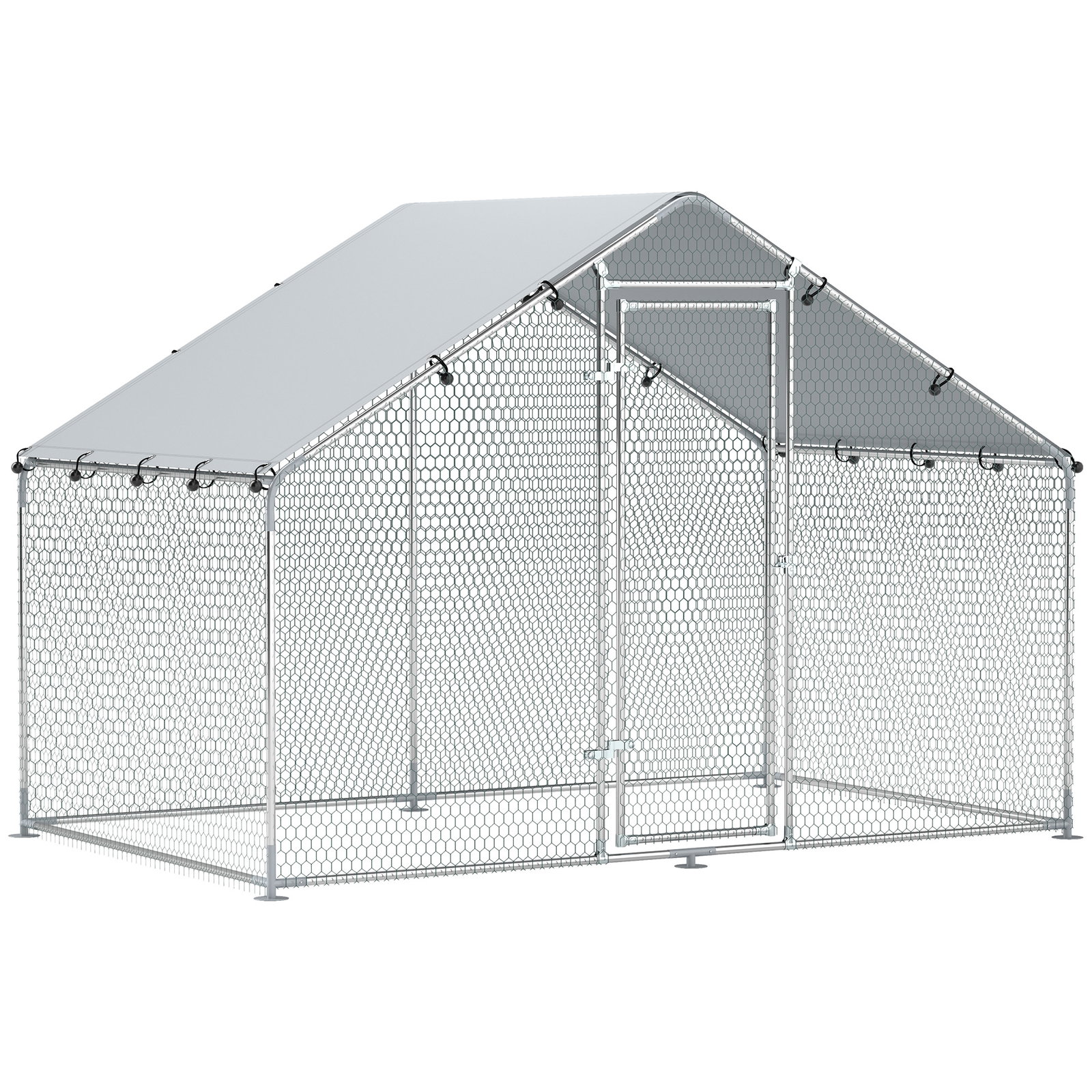 Galinheiro para exterior 3x1,7x1,9 cm galinheiro de aço galvanizado com cobertura anti UV para 5-8 galinhas prata