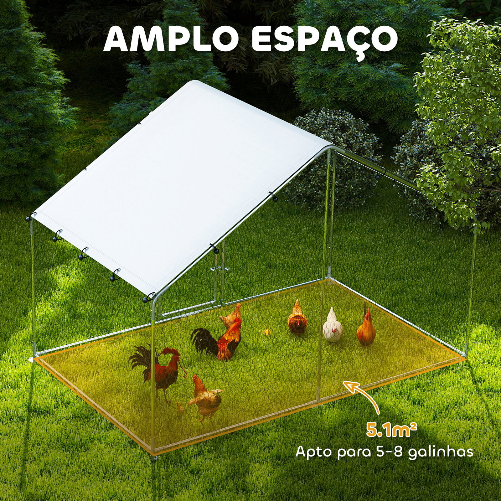 Galinheiro para exterior 3x1,7x1,9 cm galinheiro de aço galvanizado com cobertura anti UV para 5-8 galinhas prata