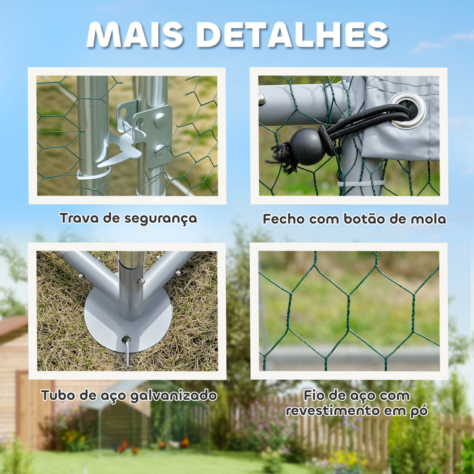 Galinheiro para exterior 3x1,7x1,9 cm galinheiro de aço galvanizado com cobertura anti UV para 5-8 galinhas prata