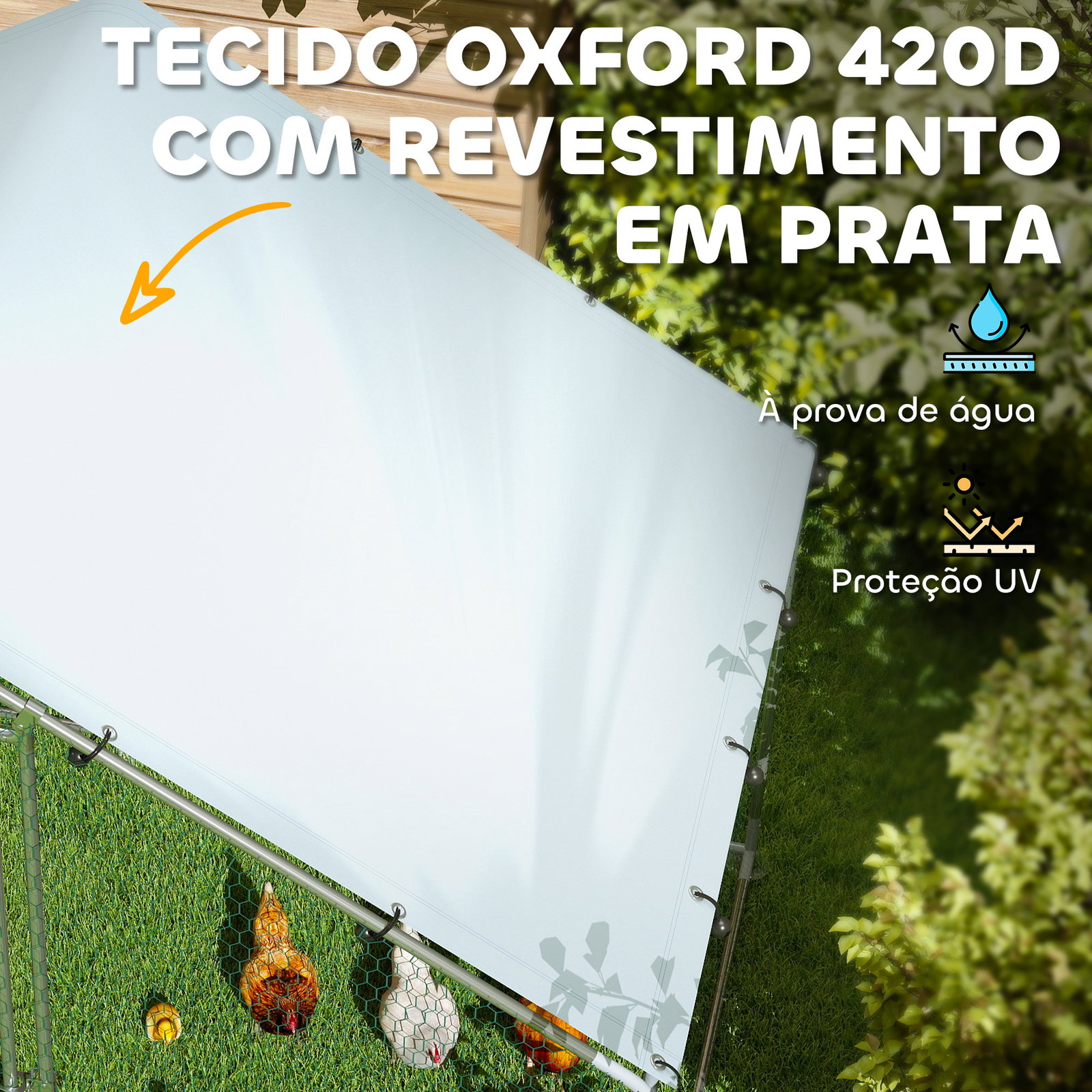 Galinheiro para exterior 3x1,7x1,9 cm galinheiro de aço galvanizado com cobertura anti UV para 5-8 galinhas prata