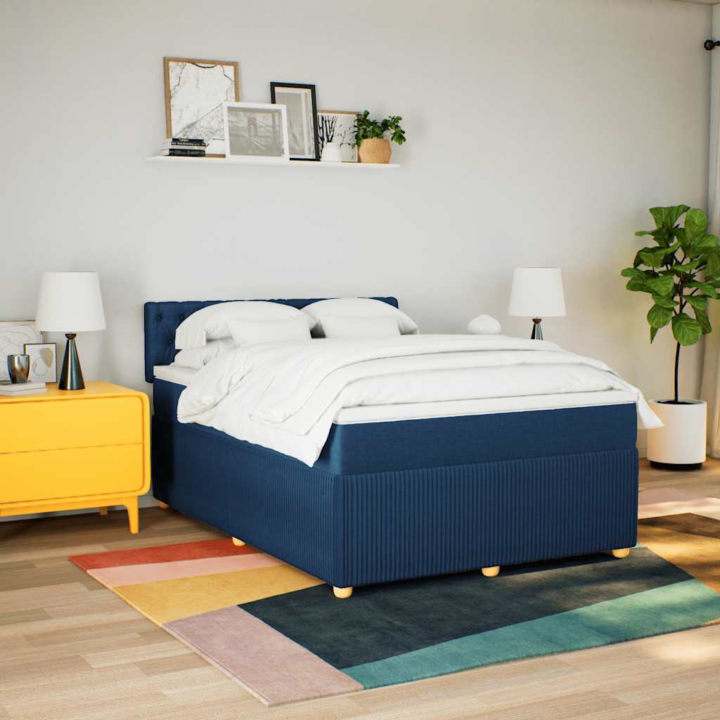 Cama com molas/colchão 140x190 cm tecido azul