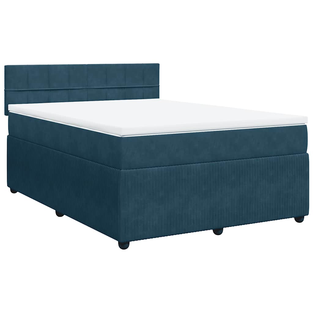 Cama boxspring com colchão 140x190 cm veludo azul