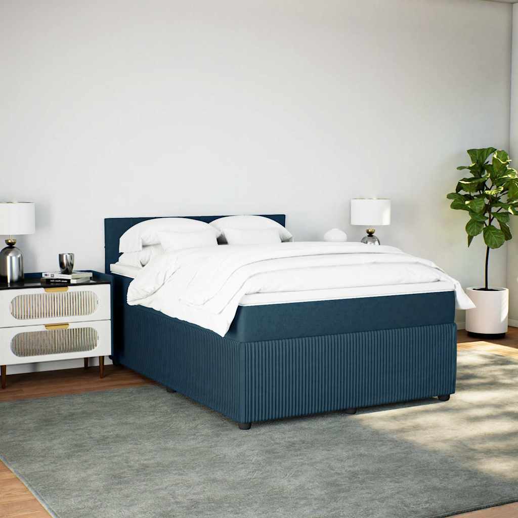 Cama boxspring com colchão 140x190 cm veludo azul