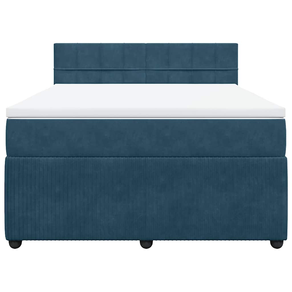Cama boxspring com colchão 140x190 cm veludo azul