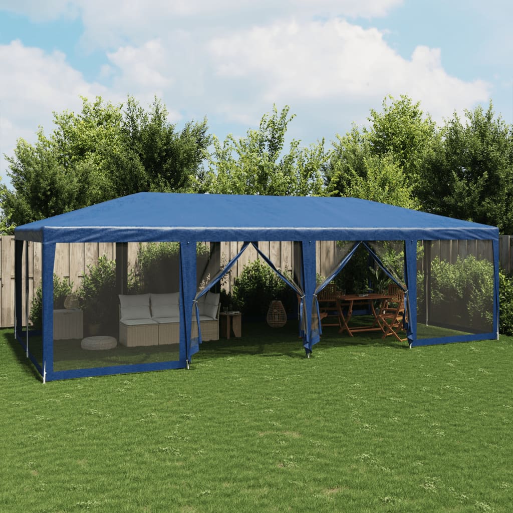 Tenda p/ festas c/ 12 paredes laterais em rede 8x4 m pead azul