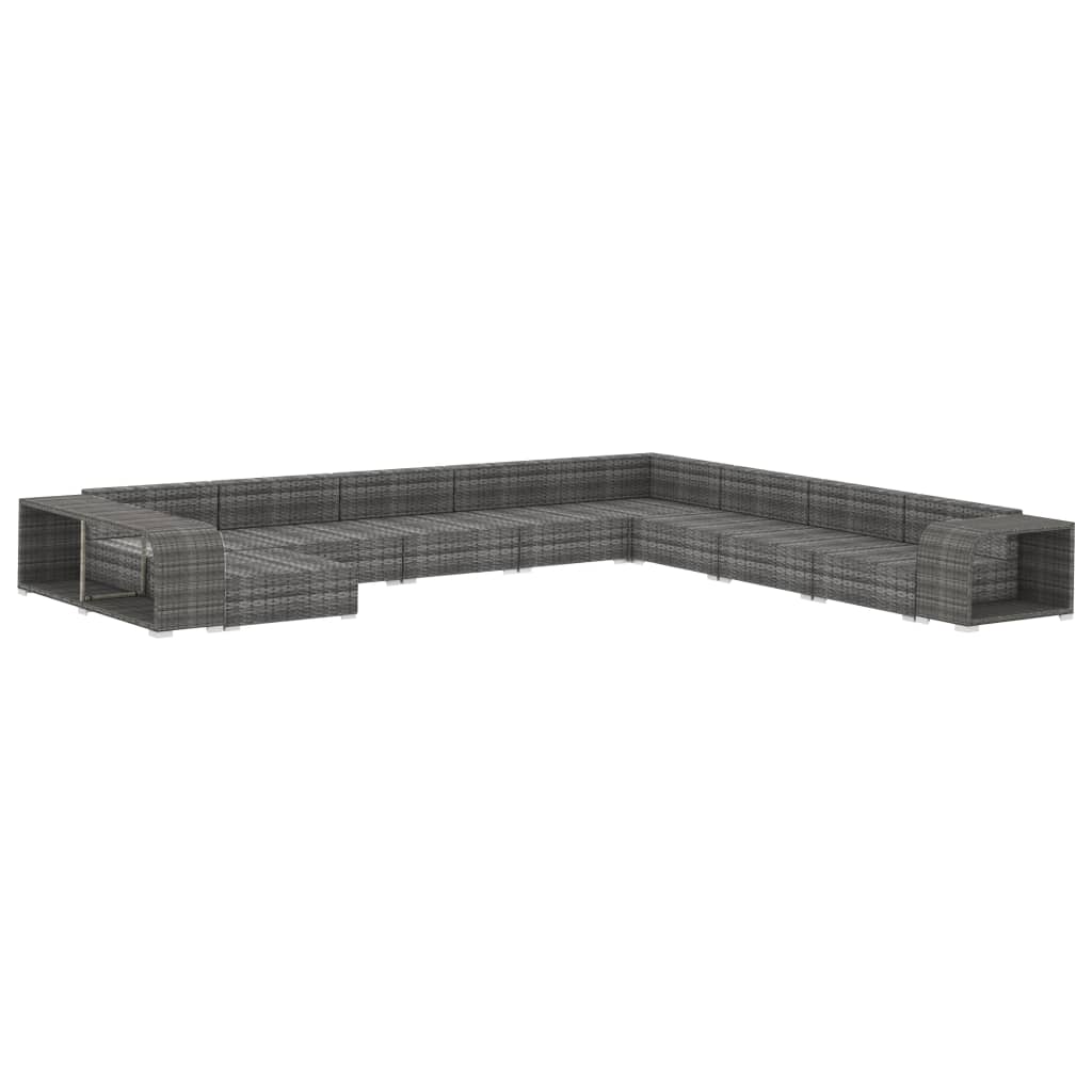 11 Pcs conjunto lounge de jardim c/ almofadões vime PE cinzento