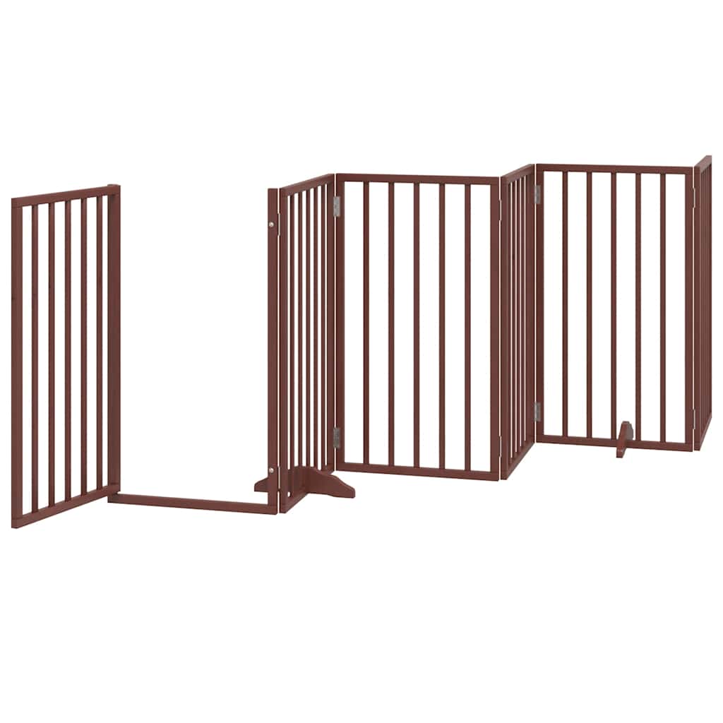 Portão para cães com porta dobrável, 6 painéis, marrom, 300 cm, madeira de álamo