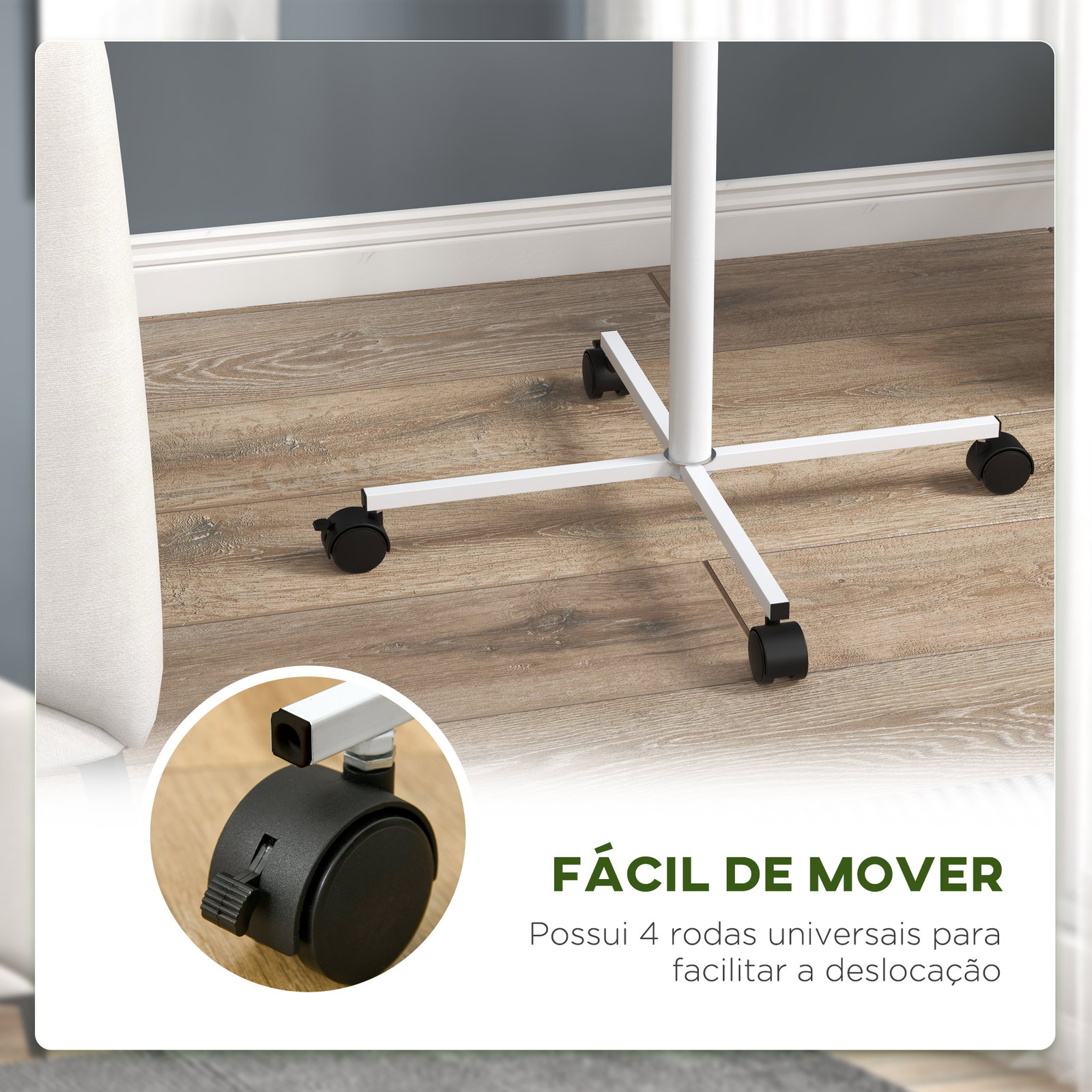 Comedouro para pássaros em pé ø60x138 cm com 4 rodas 2 recipientes de aço inoxidável e 2 poleiros branco