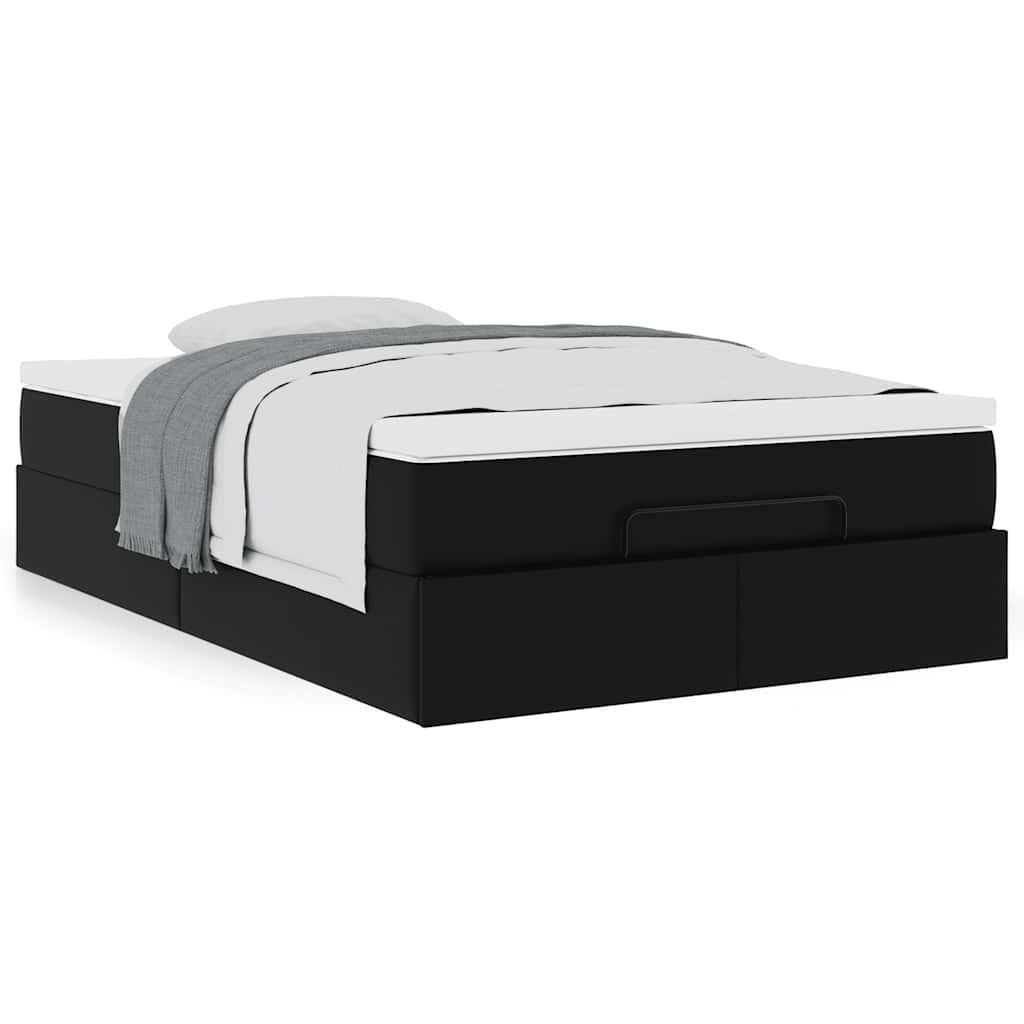Estrutura de cama otomana com colchão preto couro falso