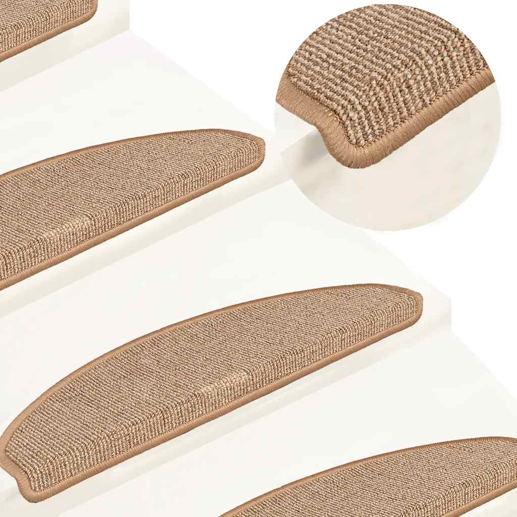 Tapetes de escada 15 peças 65x21x4 cm marrom claro semicircular grande