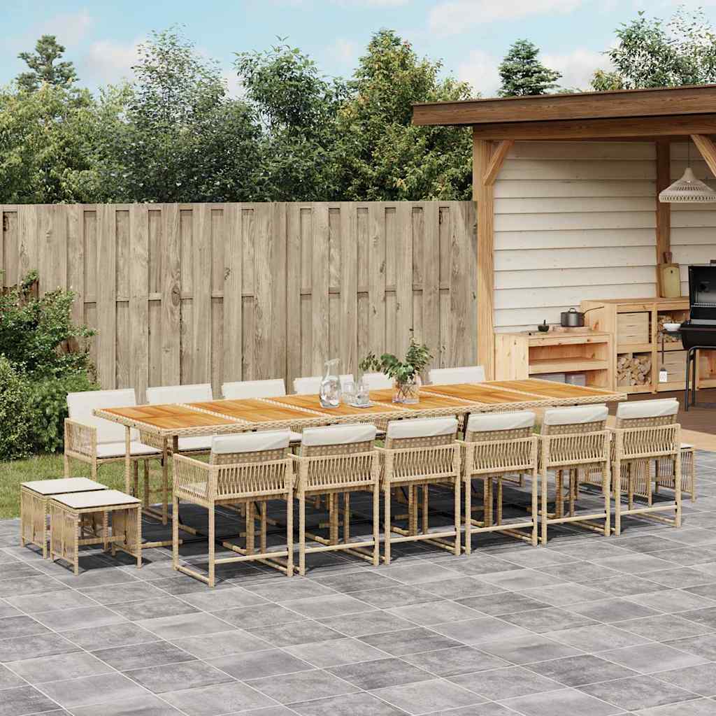 17 Pcs conjunto de jantar p/ jardim c/ almofadões vime PE bege