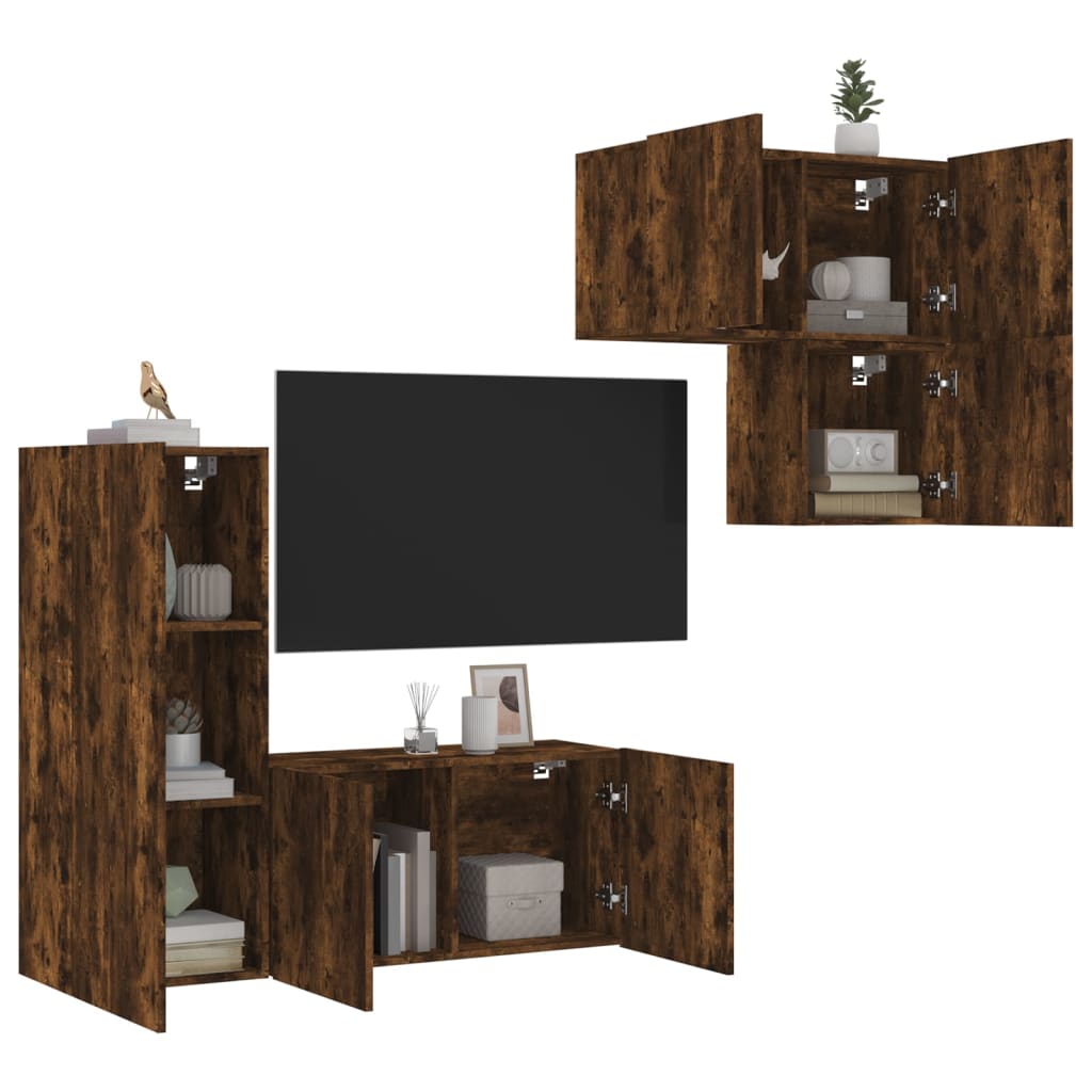 4 Pcs móveis de parede p/ TV derivados madeira carvalho fumado