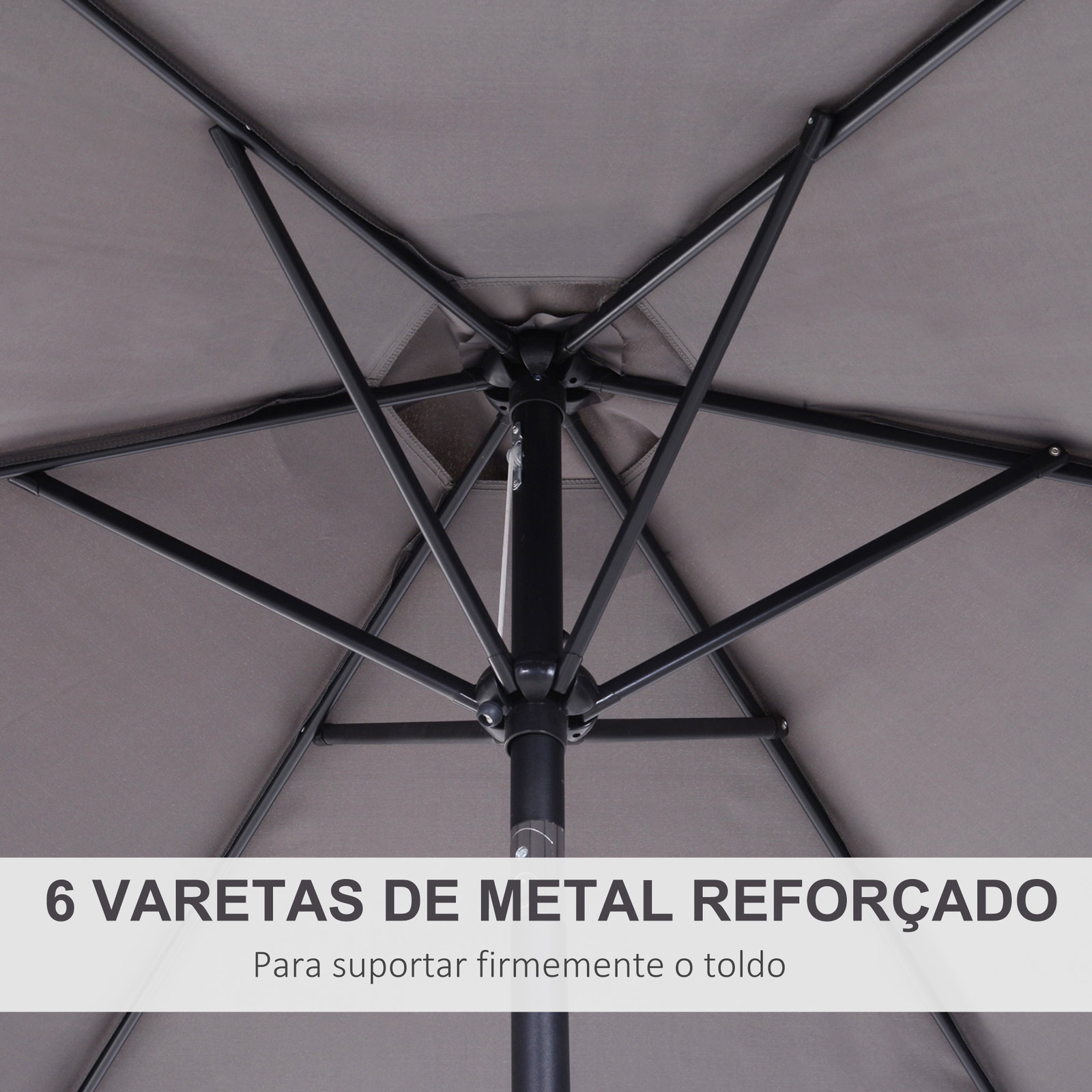 Chapéu de sol de jardim ø270x235cm chapéu de sol de alumínio reclinável com manivela e 6 hastes para terraço exterior balcão cinza