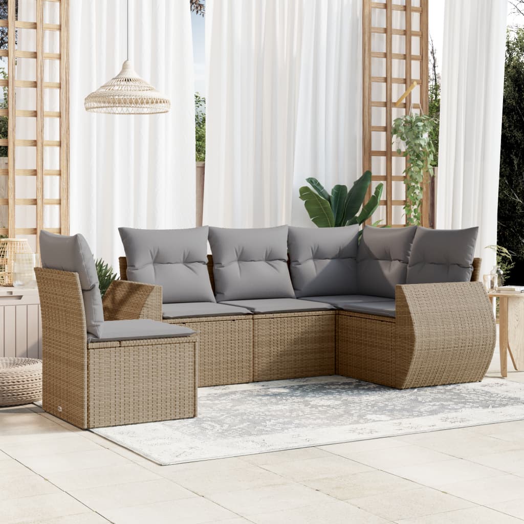 6 Pcs conjunto de sofás p/ jardim com almofadões vime PE bege