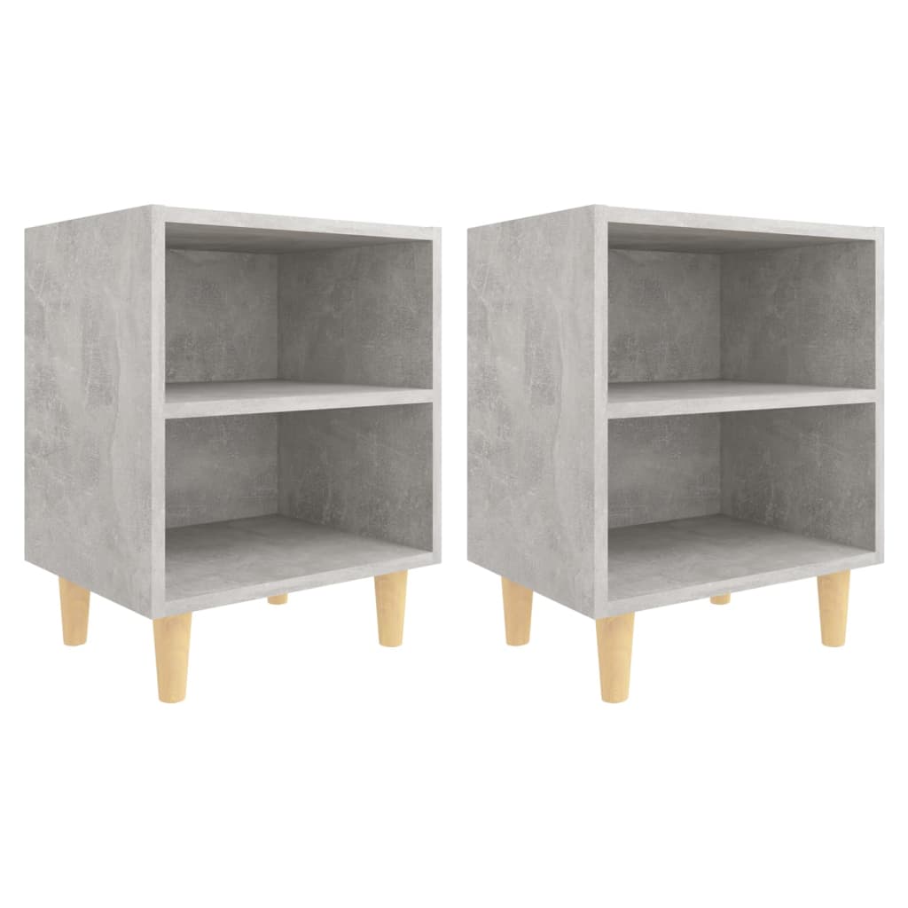 Mesas cabeceira perna mad. maciça 2pcs 40x30x50cm cinzento cim.