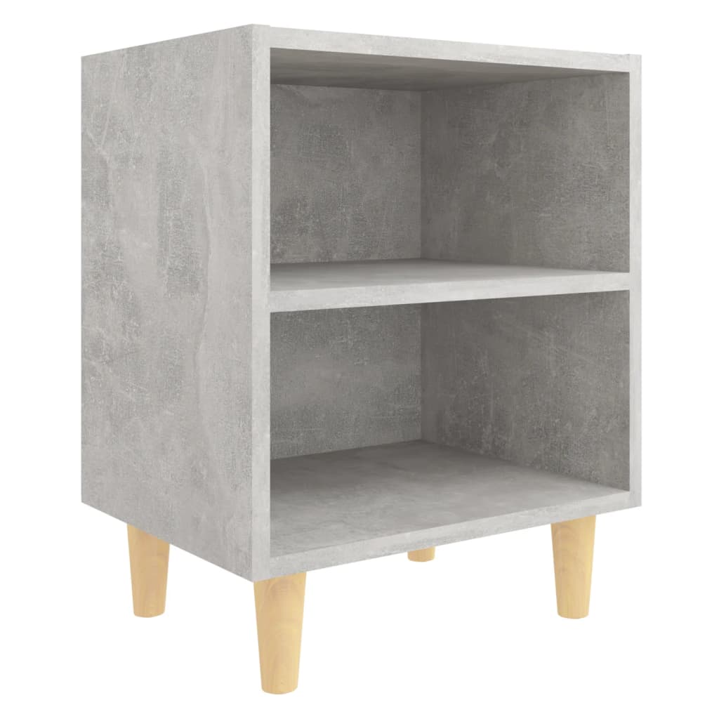 Mesas cabeceira perna mad. maciça 2pcs 40x30x50cm cinzento cim.