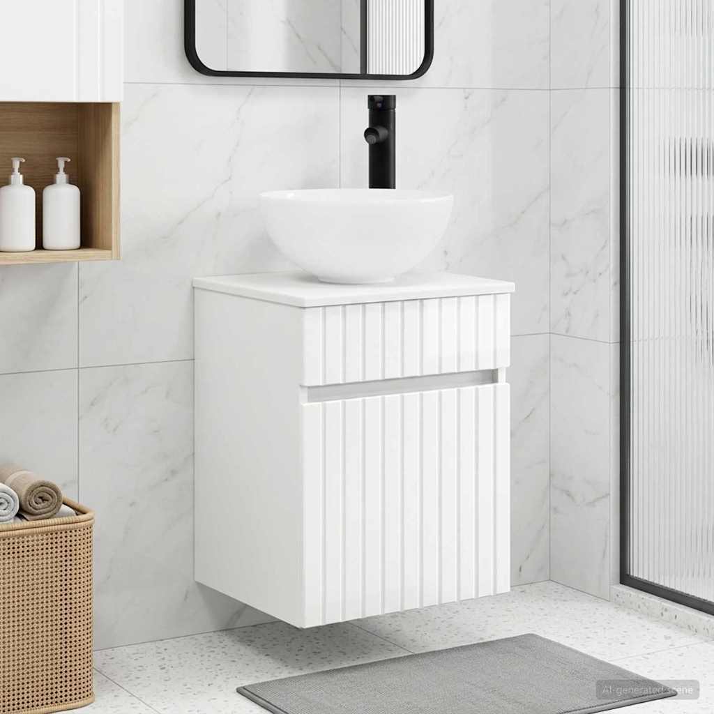 Vanidade de pia de parede branco brilhante 39 x 35 x 63 cm