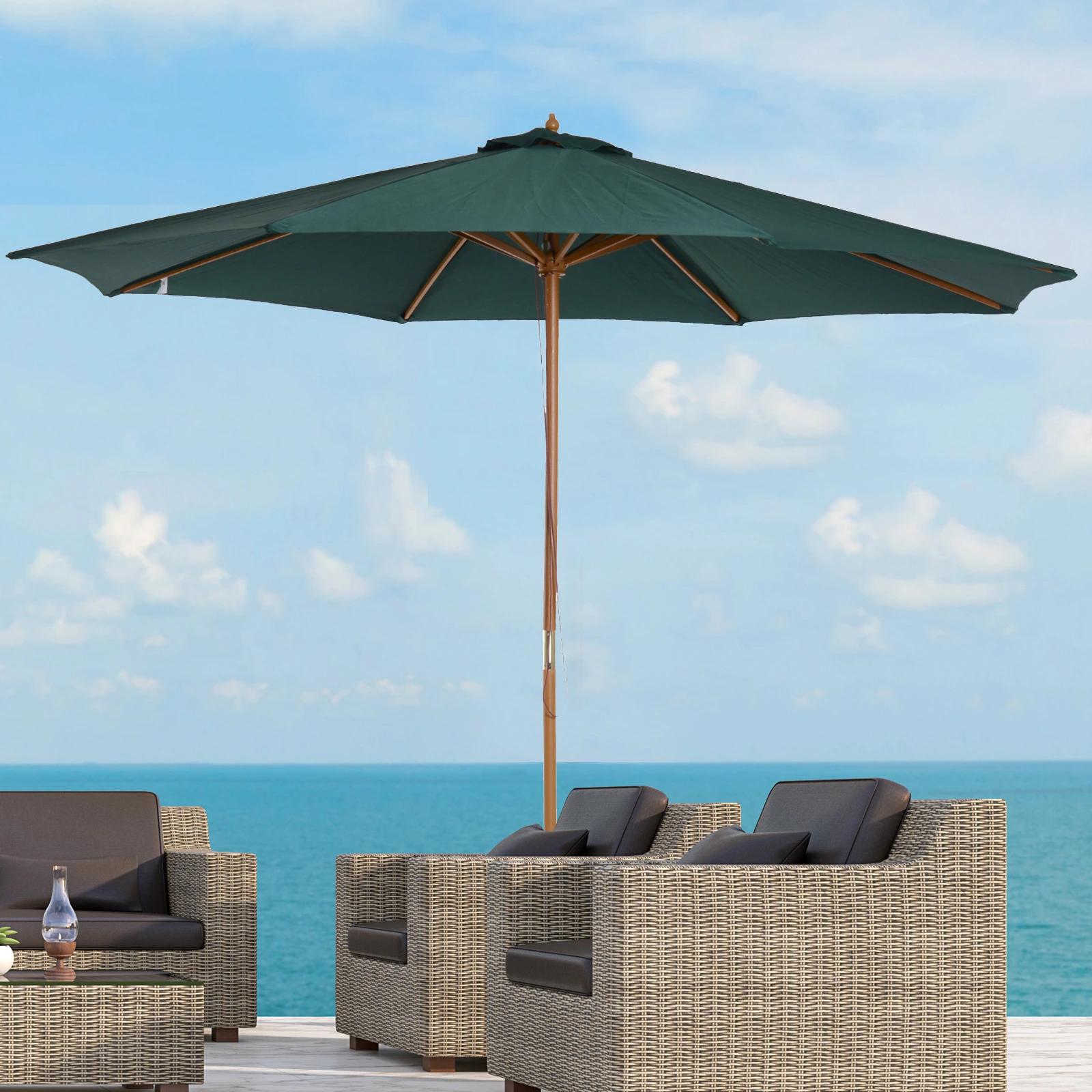 Chapéu de sol ø300x250cm chapéu de sol com mastro de madeira com 8 hastes sistema de polia com fixação verde