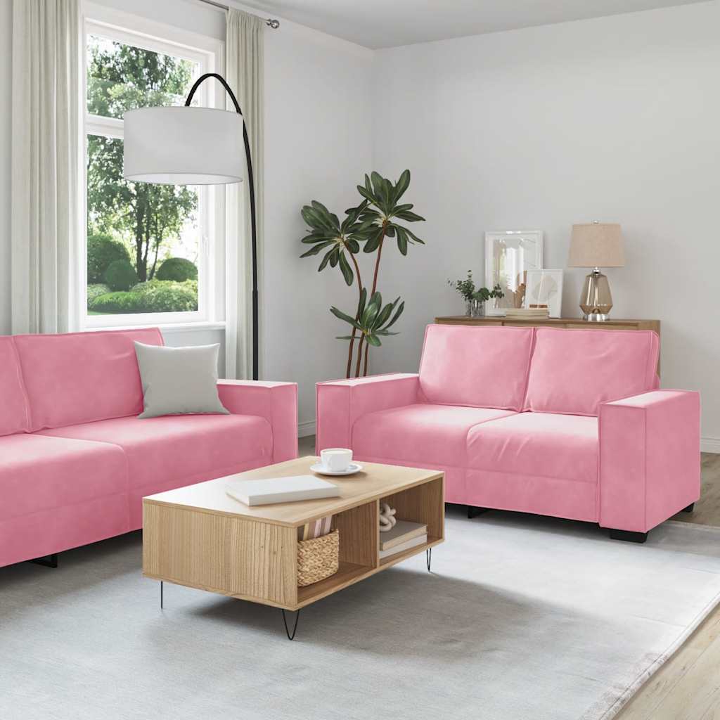 Conjunto de sofá de 2 peças com almofadas em veludo rosa