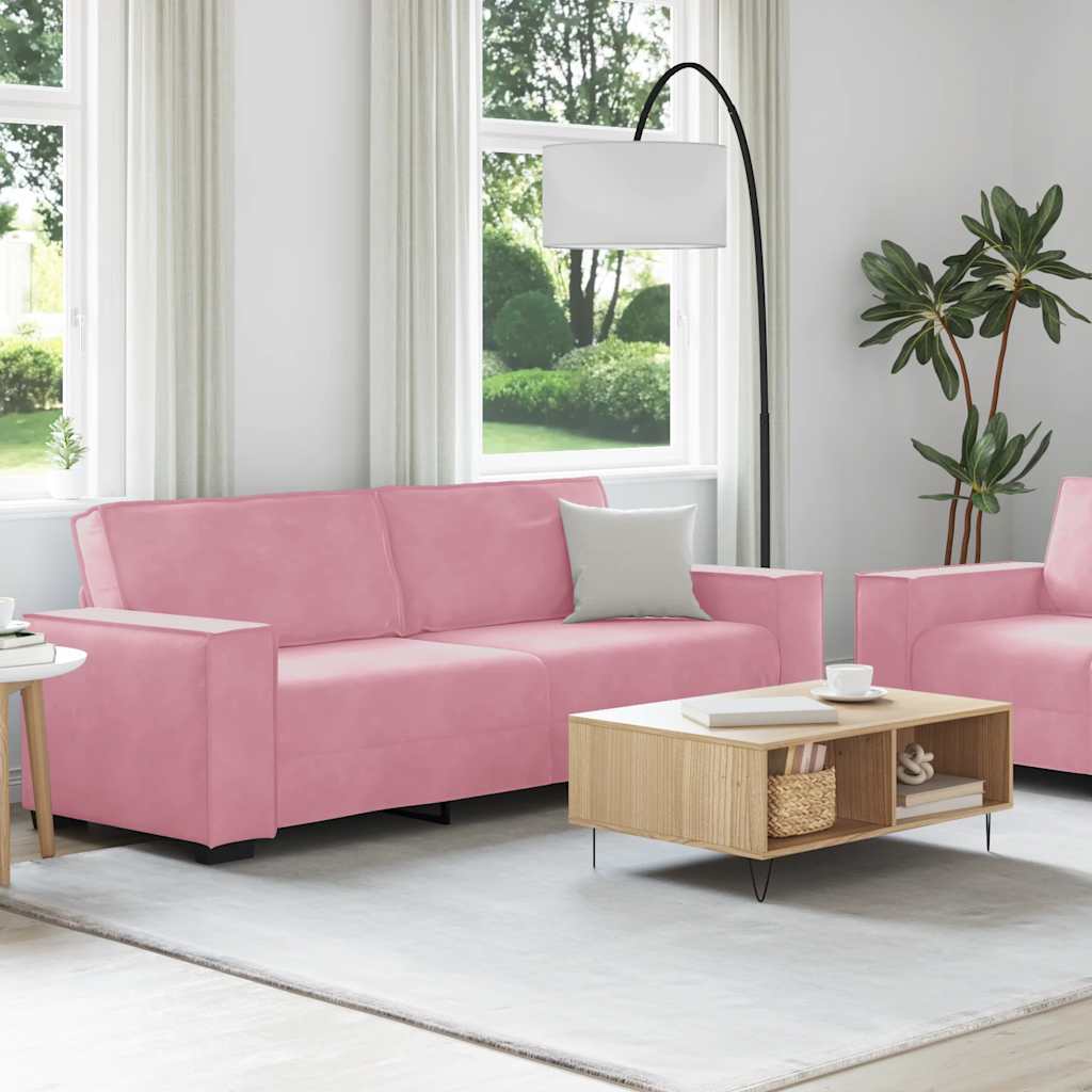 Conjunto de sofá de 2 peças com almofadas em veludo rosa