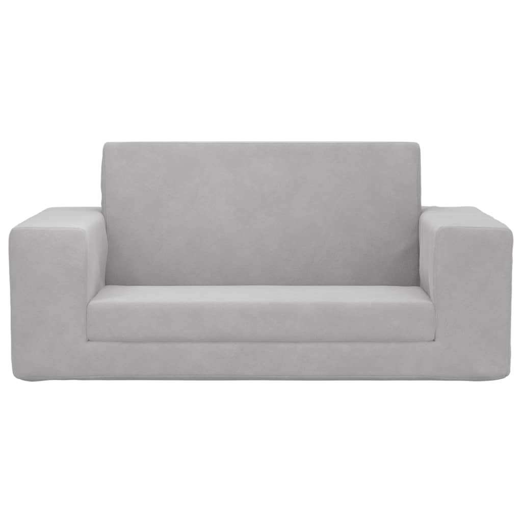 Sofá-cama infantil de 2 lugares pelúcia macia cinzento-claro