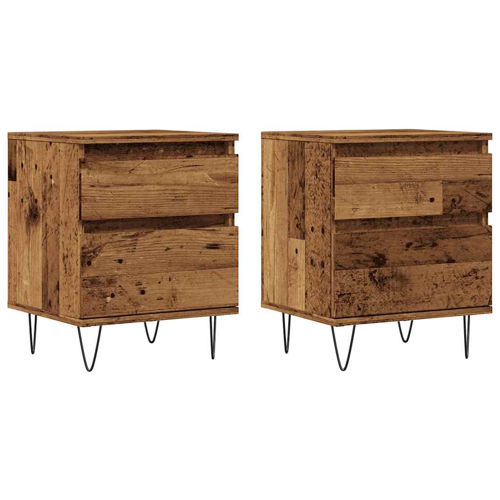 Mesas cabeceira 2pcs 40x35x50cm derivados madeira madeira velha