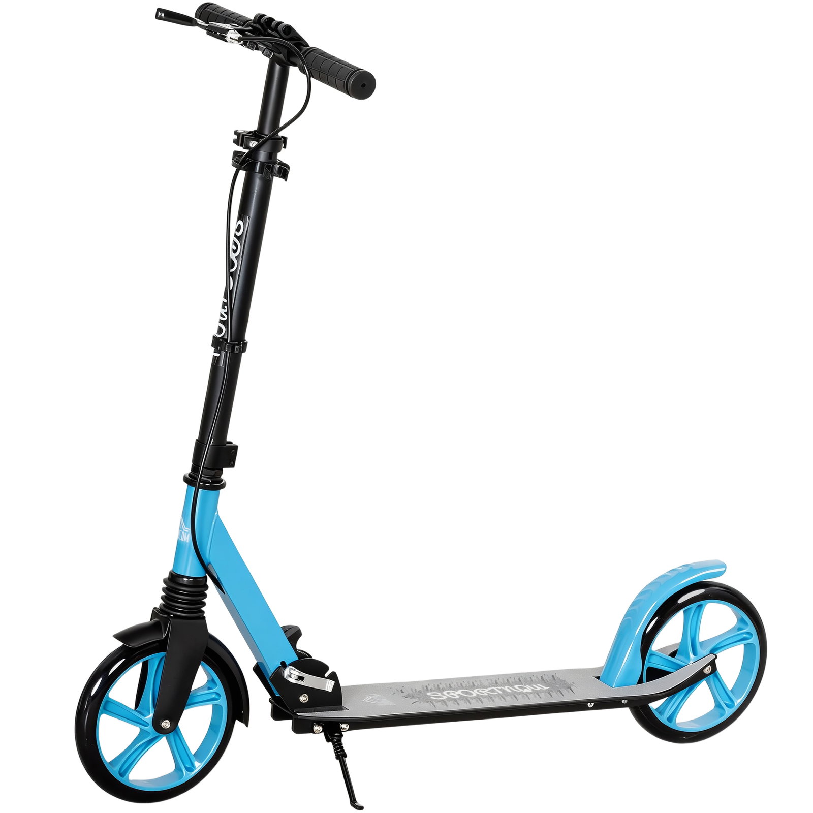 Trotinete dobrável com guiador ajustável, rodas grandes de 200 mm, amortecimento e travão, carga máxima de 100 kg, 91,5 x 36,5 x 91-104 cm, azul