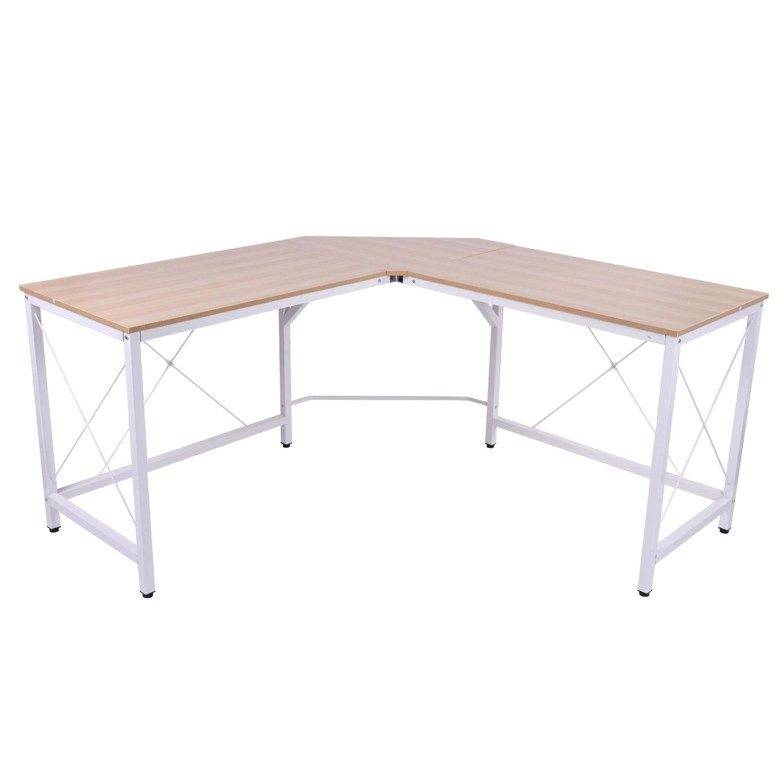 Secretária em forma de l secretária para escritório com estrutura de metal secretária de canto 150x150x76 cm branco e madeira